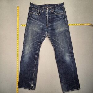 Denime Jeans Mens Blue Selvedge Straight Button Fly Distressed Faded Fits 30x30